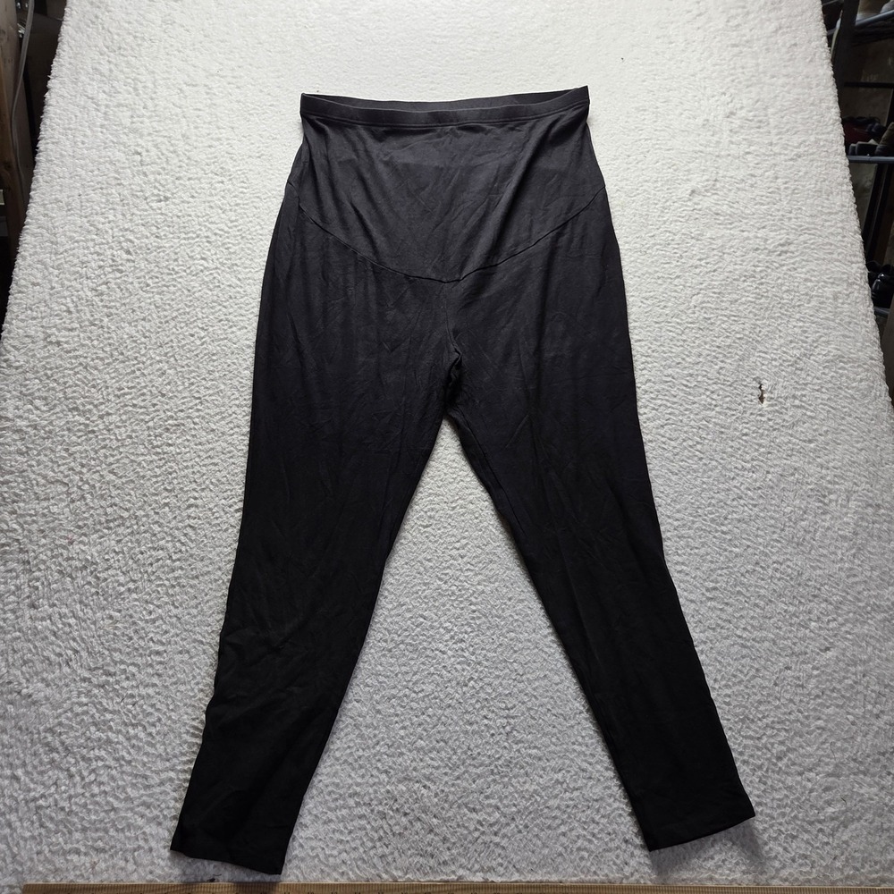 Leggings Womens M Black Solid Ankle High Rise Elastic Waist Stretch Jersey Knit